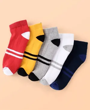 Pine Kids Cotton Ankle Length Socks With Silvadur Antimicrobial Finish Stripes Design Pack Of 5 (Color May Vary)