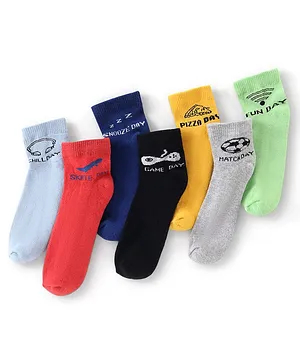 Pine Kids Cotton Elastane Ankle Length Silvadur Antimicrobial Socks  Pack of 7 (Colour & Design May Vary)