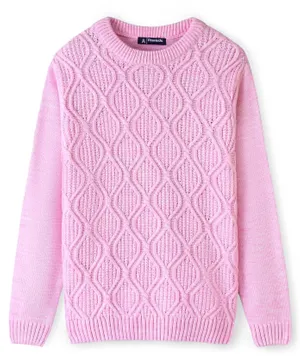 Pine Kids Acrylic Knit Full Sleeves Cable Knit Structured Sweater - Pink