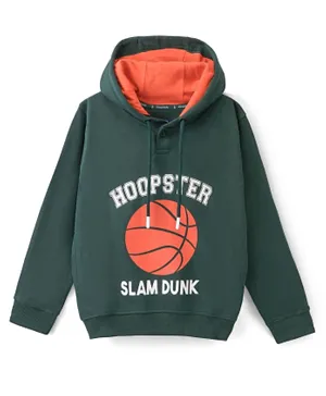 Pine Kids 100% Cotton Full Sleeves Hoodie With Basketball Print - Trekking Green