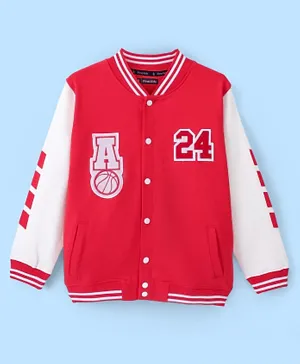 Pine Kids Cotton Knit Full Sleeves Bomber Jacket with Applique - High Risk Red