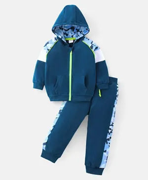 Babyhug 100% Cotton Hoodie With Joggers Set - Blue