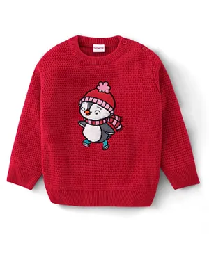Babyhug Full Sleeves Sweater Penguin Embroidery- Red