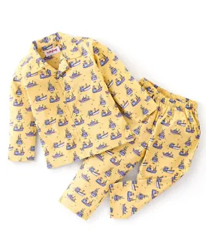 Babyhug Cotton Woven Full Sleeves Boat Printed Night Suit - Yellow