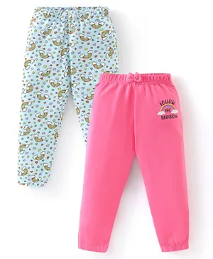 Babyhug Cotton Knit Full Length Lounge Pants Rainbow Print Pack of 2 - Pink & Sky Blue
