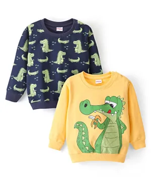 Babyhug Cotton Knit Full Sleeves Sweatshirt Dino Print Pack of 2 - Multicolor