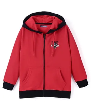Pine Kids Cotton Knit Full Sleeves  Hooded Bio Washed Basic Sweat Jacket - Red