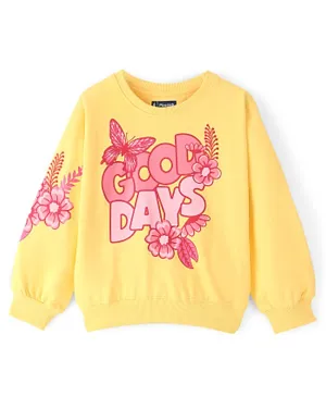 Pine Kids Cotton Knit Full Sleeves Bio Washed Text Printed Sweatshirt - Lemon Yellow