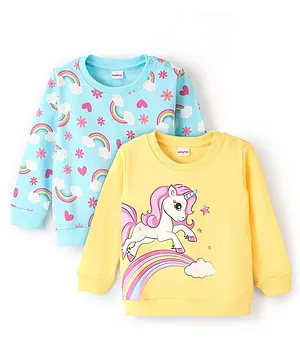 Babyhug Cotton Full Sleeves Sweatshirts Unicorn & Rainbow Design Pack of 2 - Multicolor