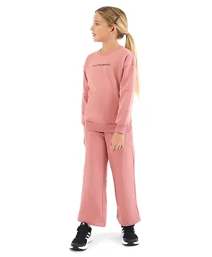 Primo Gino 100% Cotton Knit Full Sleeves Winter Wear T-Shirt & Lounge Pants/Co-ord Set Text Print - Pink