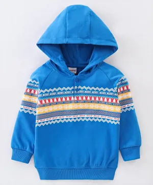Babyhug Cotton Knit Full Sleeves Hooded Sweat Shirt With Text Design - Blue