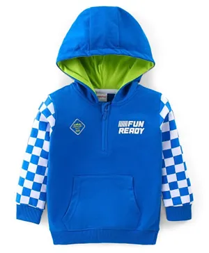 Babyhug Cotton Full Sleeves Sweatshirt With Zipper & Hood & Checks Print - Blue