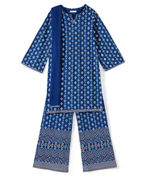 Earthy Touch 100% Cotton Knit Full Sleeves Kurta & Salwar Set Bandhani Print - Royal Blue