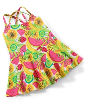 Babyhug Sleeveless Frock Style Swimsuit Fruits Print - Multicolour