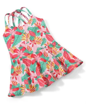 Babyhug Sleeveless Frock Style Swimsuit Floral Print - Multicolour