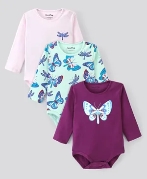 Bonfino 100% Cotton Full Sleeves Onesies Butterfly Print Pack of 3 - Multicolor