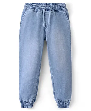 Pine Kids Cotton Full Length Stretchable Jeans With Back Elastication Solid- Mid Blue