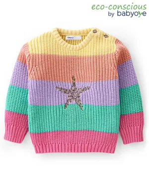 Babyoye Eco-Conscious Cotton Full Sleeves Pullover Sweater Striped - Multicolor
