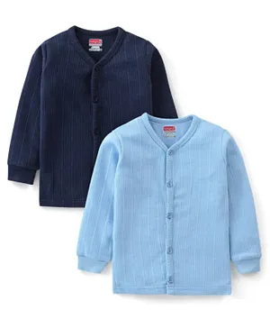 بيبي هاغ ملابس داخلية حرارية قطنية بأكمام طويلة مخططة - طقم من قطعتين - أزرق وكحلي