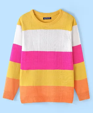 Pine Kids Acrylic Sweater Full Sleeves Fine Knit With Striped - Yellow Orange & White
