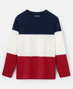 Pine Kids 100% Acrylic Knit Full Sleeves Tricolor Sweater Cable Knit Design - Multicolor