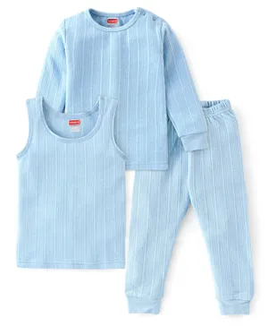 Babyhug Full Sleeves Thermal Wear Pullover Vest & Pant Set - Blue