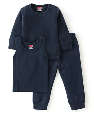 Babyhug Full Sleeves Thermal Wear Pullover Vest & Pant Set - Dark Navy