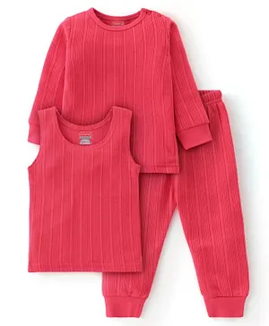 Babyhug Full Sleeves Thermal Wear Pullover Vest & Pant Set - Coral