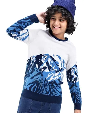 Pine Kids Acrylic Knit Full Sleeves  Intarsia Design Sweater - Off White