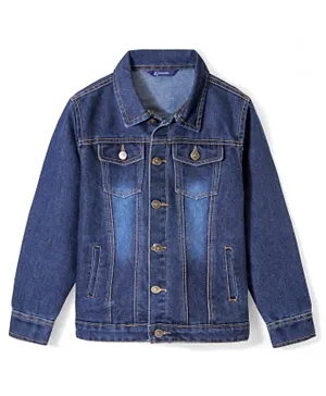 Pine Kids Full Sleeves Washed Denim Jacket Solid - Blue