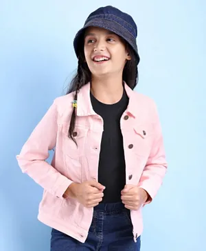Pine Kids Cotton Full Sleeves Dyed Denim Jacket - Light Pink