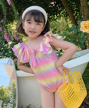 SAPS Ruffled V Cut Swimsuit - Multicolor