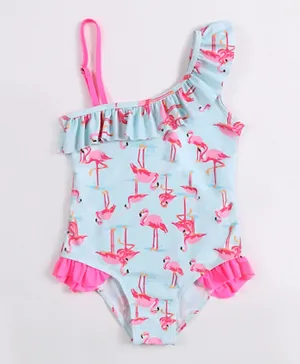 SAPS Flamingo V Cut Swimsuit - Blue & Pink