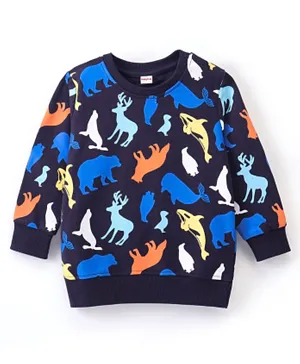 Babyhug Cotton Full Sleeves Sweatshirt Bear & Whale Print- Navy Blue