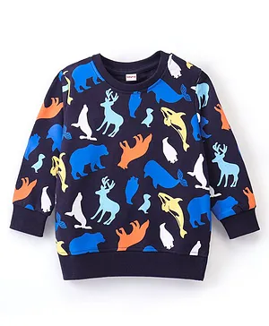 Babyhug Cotton Full Sleeves Sweatshirt Bear & Whale Print- Navy Blue