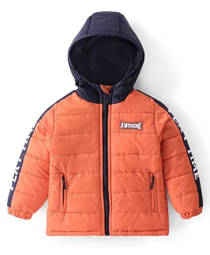 Babyhug Full Sleeves Padded & Hooded Jacket With Text Embroidery- Orange
