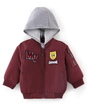 Babyhug Full Sleeves Woven Sweat Jacket with Detachable Hood - Maroon