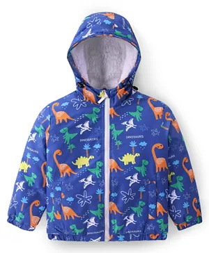 Babyhug Full Sleeves Padded & Hooded Jacket Dino Print- Blue