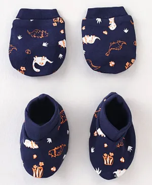 Doodle Poodle 100% Cotton Dino Printed  Mitten & Booties - Blue