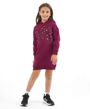 Primo Gino 100% Cotton Full Sleeves Leopard Print Winter Hooded Frock - Purple