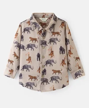 بونفينو قميص بأكمام كاملة من الفسكوز المنسوج بنقشة حيوانية - بني