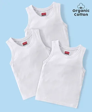 Babyhug 100% Organic Cotton Sleeveless Sando Pack Of 3 - White