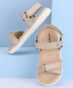 Pine Kids Solid Colored Velcro Closure Sandals - Beige