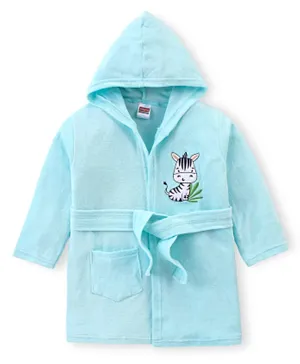 Babyhug Terry Full Sleeves Hooded Bath Robe With Zebra Patch- Blue