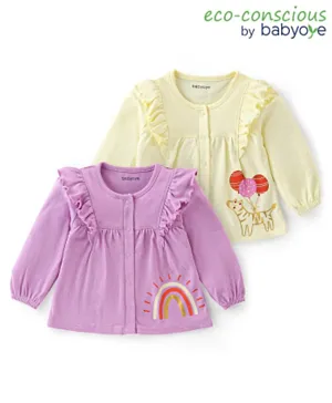 Babyoye Cotton Knit Rainbow Print Full Sleeves Tops Pack of 2 - Multicolour