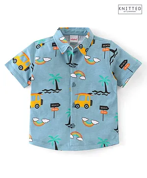 Babyhug 100% Cotton Knit Half Sleeves Regular Shirt with Car Print - Blue