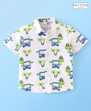 Babyhug 100% Cotton Knit Half Sleeves Regular Shirt with Car Print - White