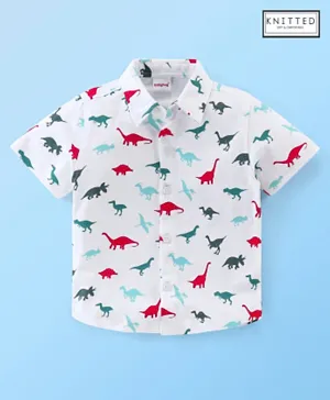 Babyhug 100% Cotton Knitted Half Sleeves Shirt Dino Print - White