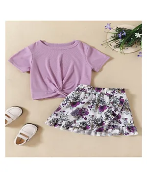 SAPS T-Shirt With Floral Shorts Set - Purple