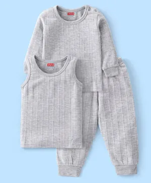 Babyhug Thermal Full Sleeves Solid Vest Sando & Pajama Set - Grey